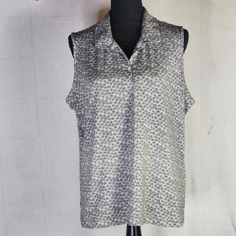 EP Pro Tour Tech Black White Yellow Floral Sleeveless Poly Span Golf Tank Sz XL - Picture 1 of 16